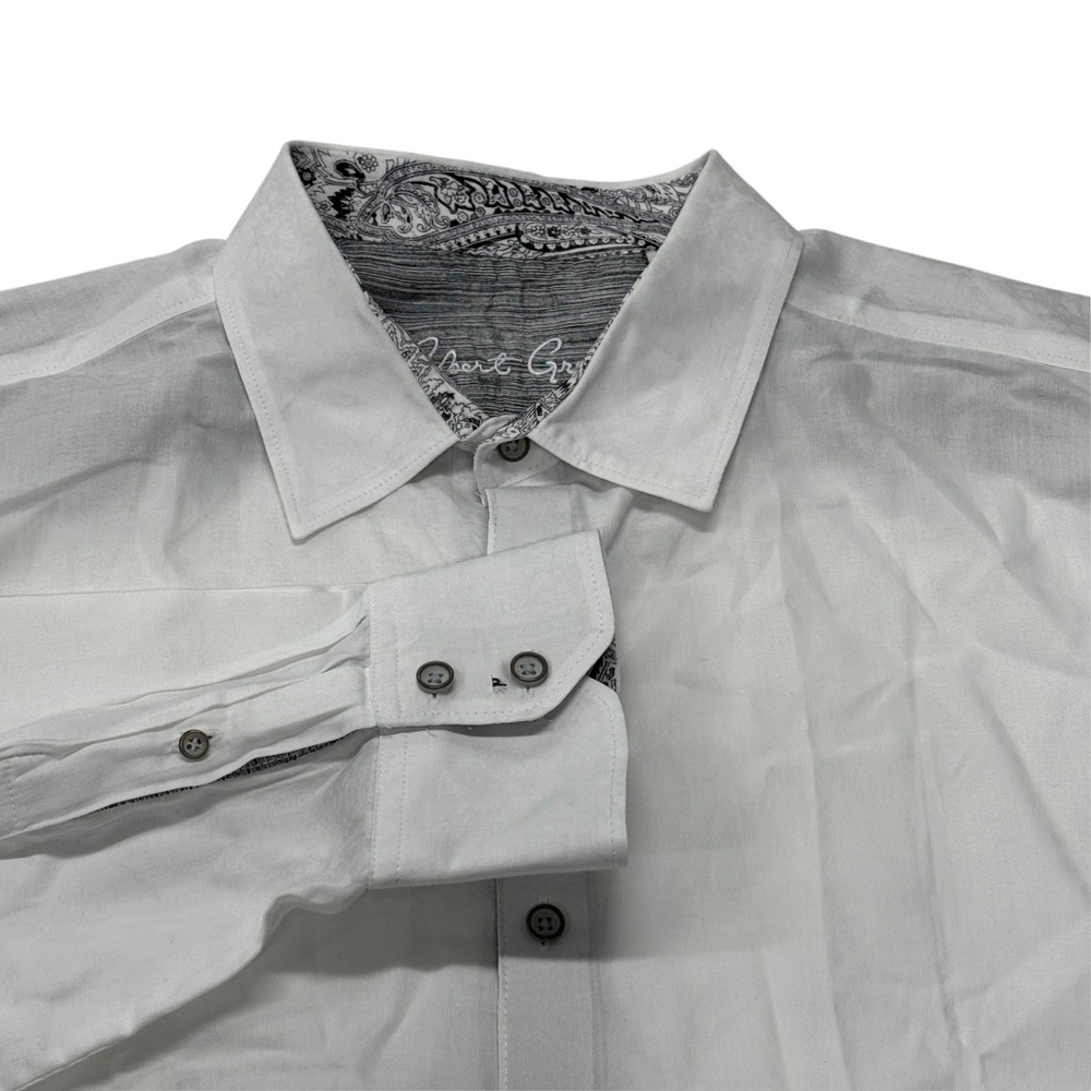 Robert Graham Mens 3XL White Cotton Paisley Trim Classic Fit Button Down Shirt